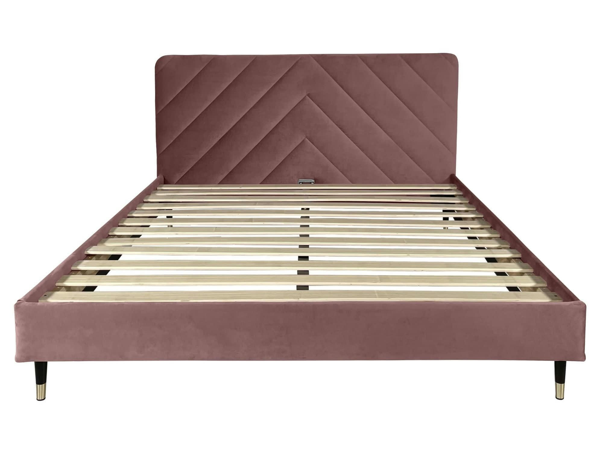 BARRY - Lit avec sommier 2 places  en velours vieux rose 160x200