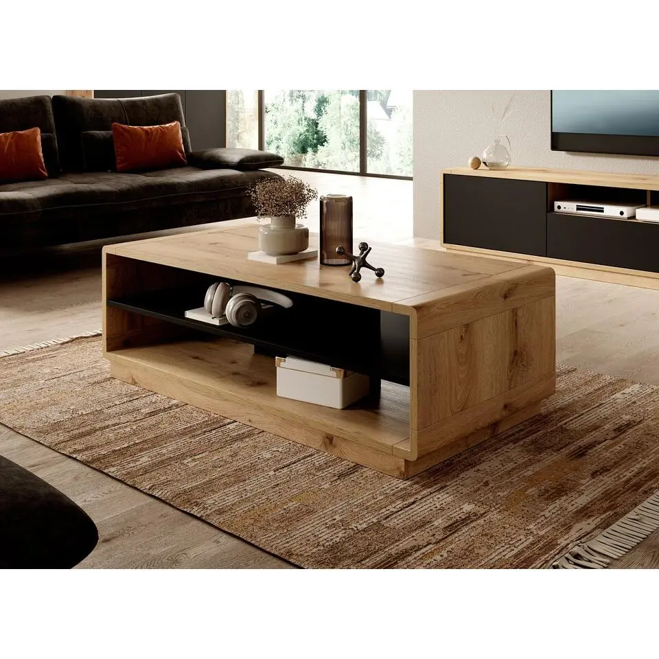 Meubella - Salontafel Acuna - Mat zwart - Eiken - 120 cm