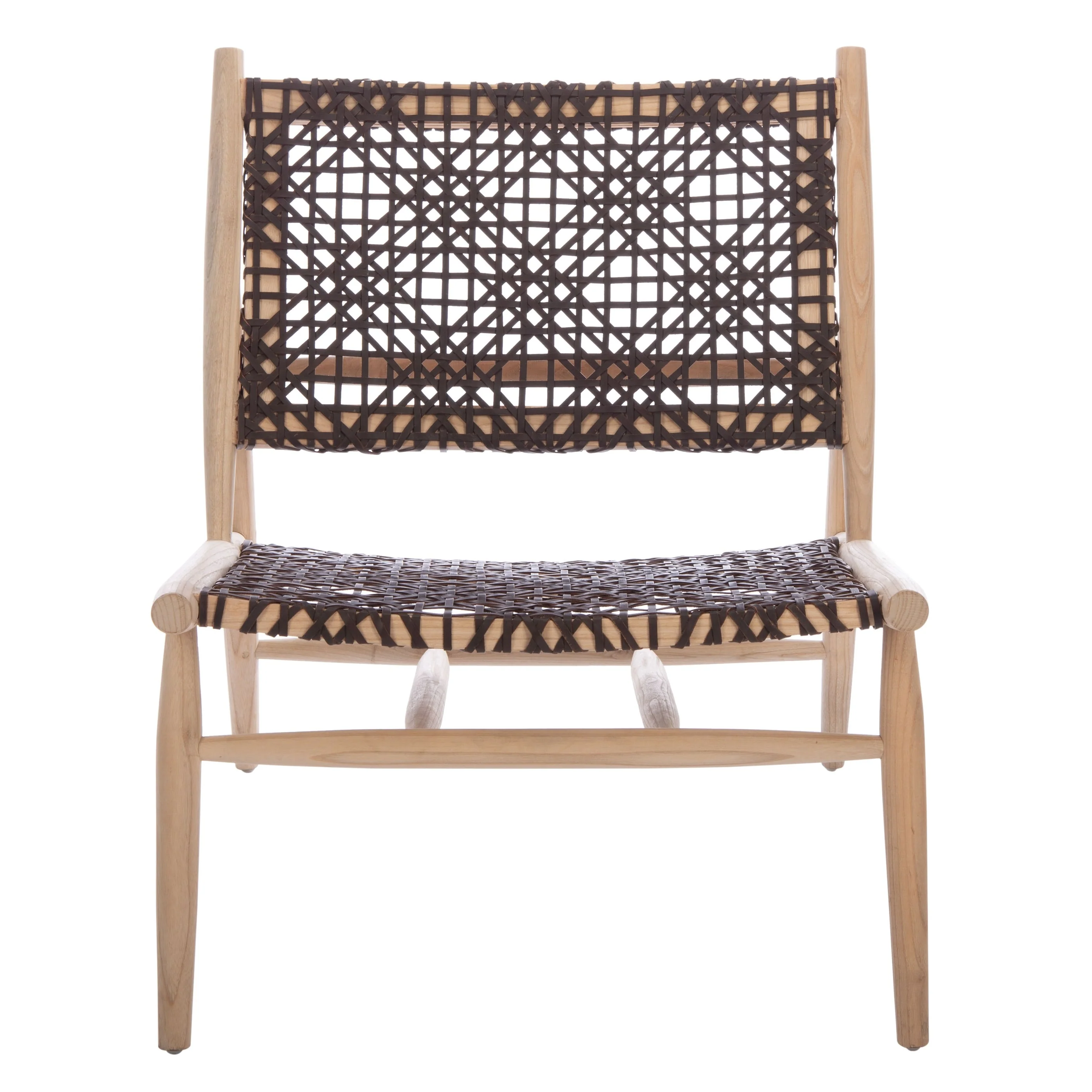 SAFAVIEH Queenie Bandelier Open Leather Weave Squared Accent Chair - 26 W x 32 D x 31 H - 26Wx31Dx31H