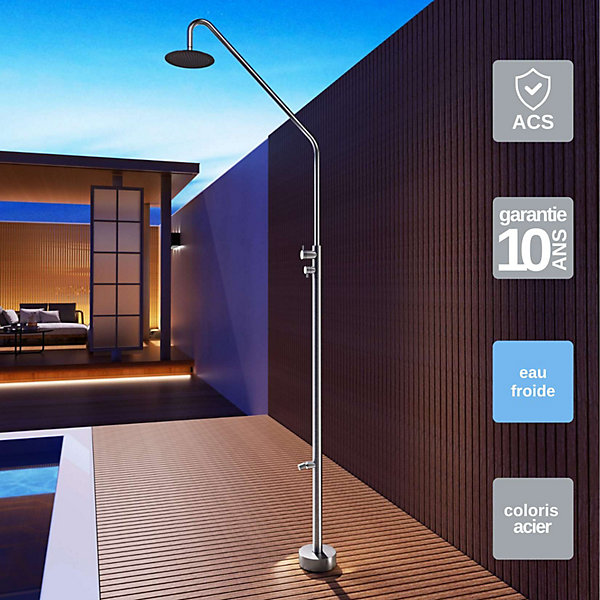 Douche de piscine Nevada en Acier Inox 316 - Tête D42mm - Corps D42mm- H. 2,18m - Garantie 10 ans - POOLIMEX