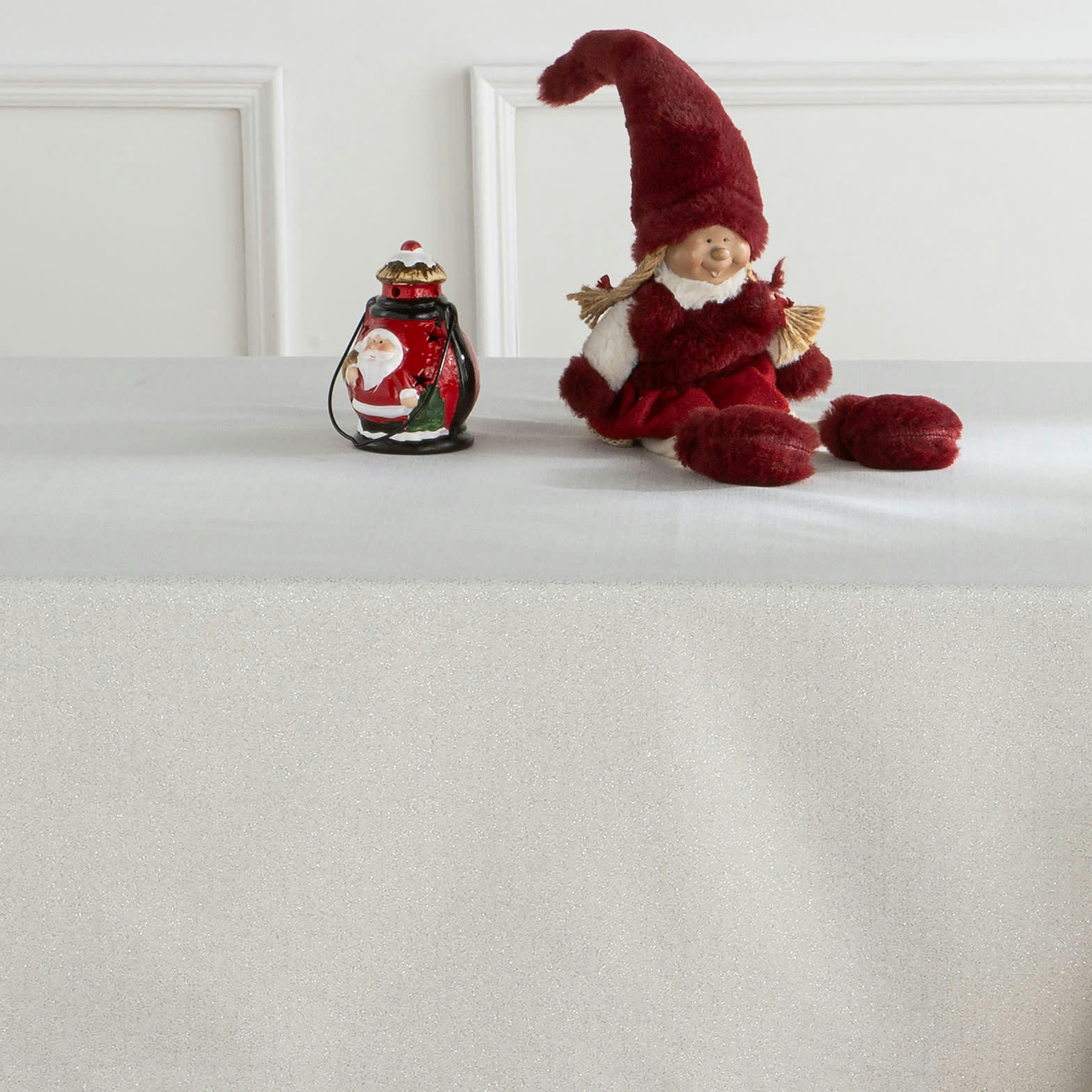 COLLECTION DE NOËL JACQUARD - Nappe tissé jacquard antitâche dessin de noél argent 150x150 cm