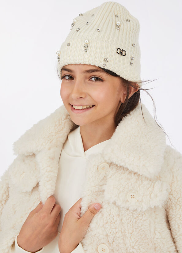 Berretto beanie con strass e perle