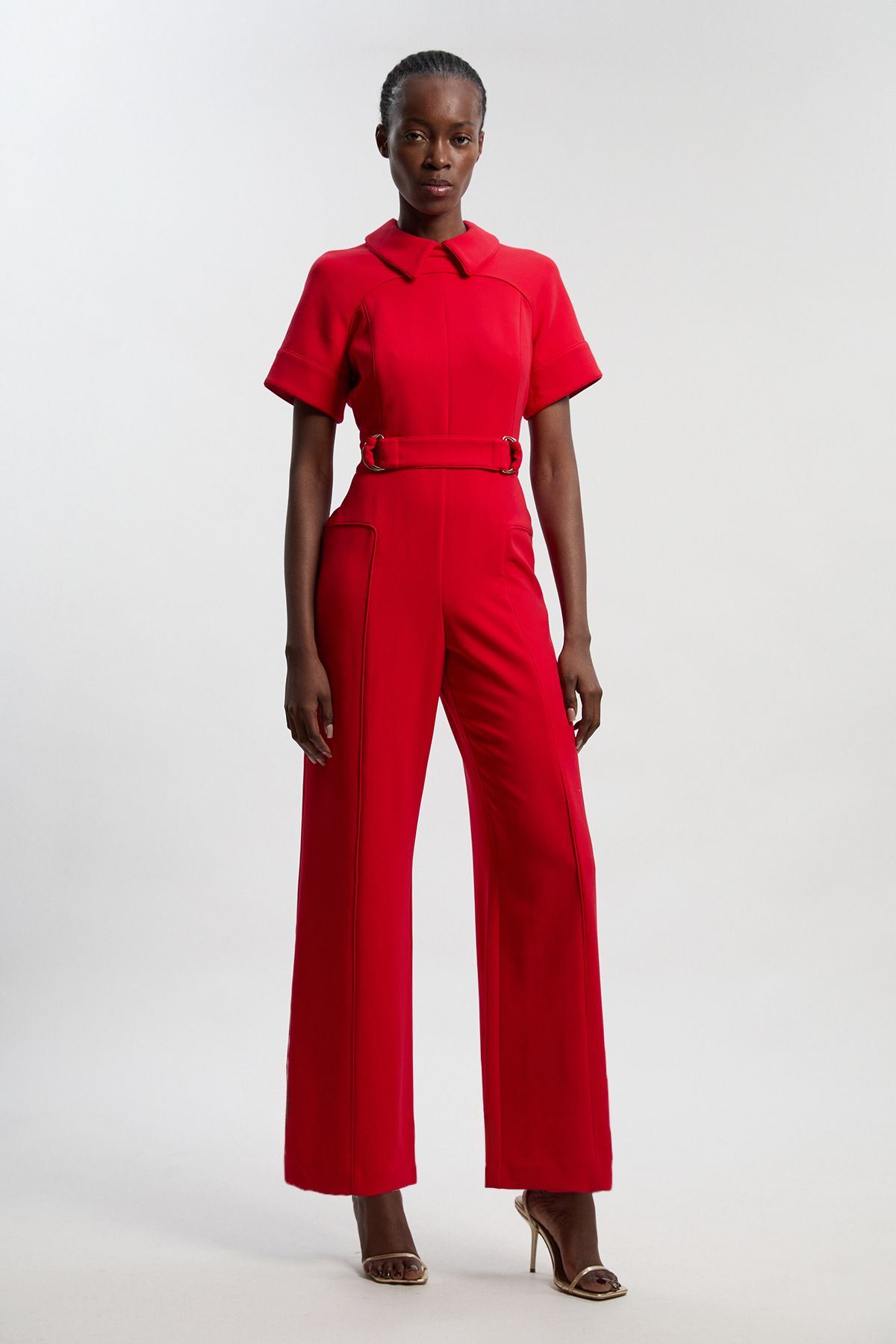 KarenMillen Compact Stretch Tipped Tab Detail Tailored Jumpsuit
