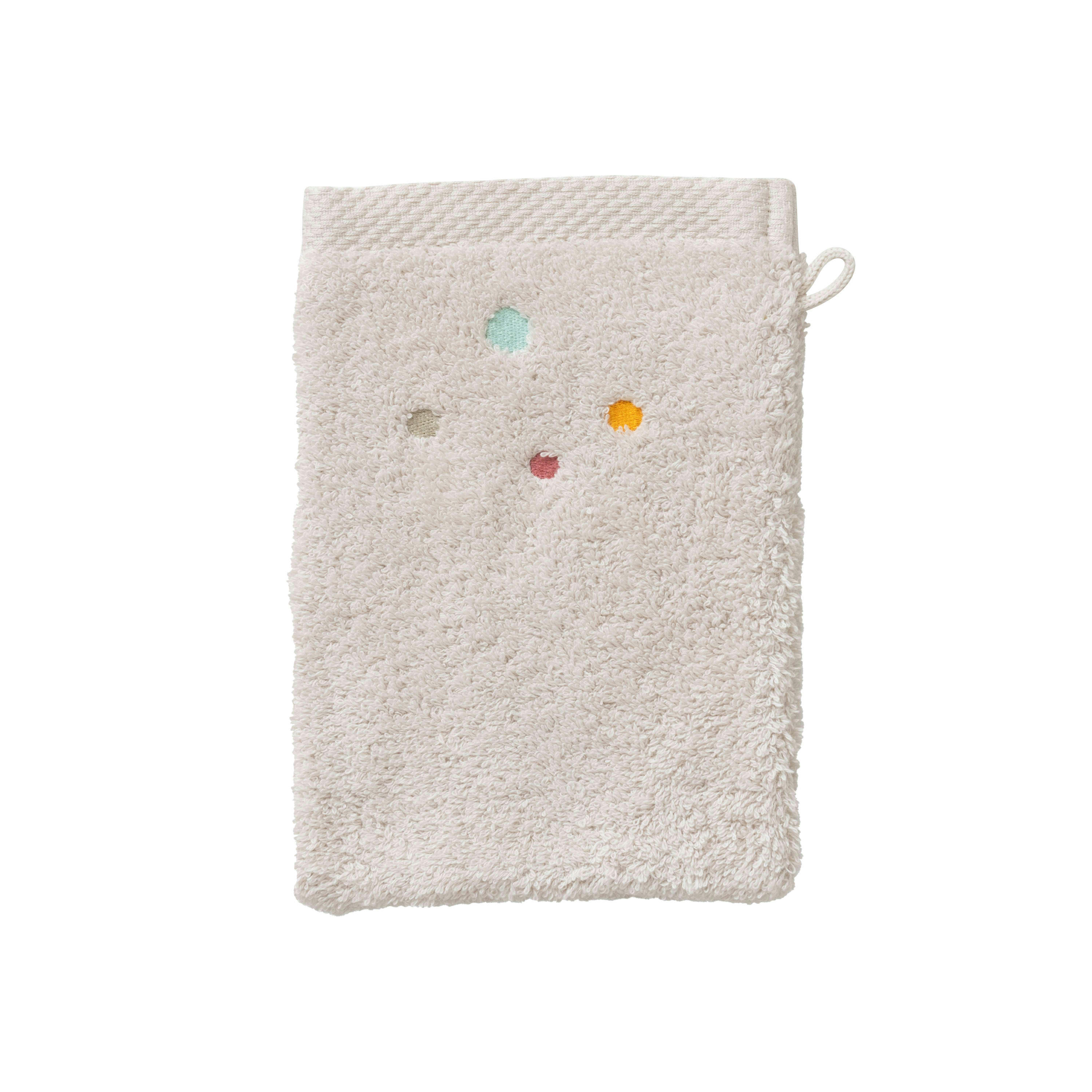 FEERIES - Gant de toilette Ivoire bouclette brodé blanc 15 x 21 cm