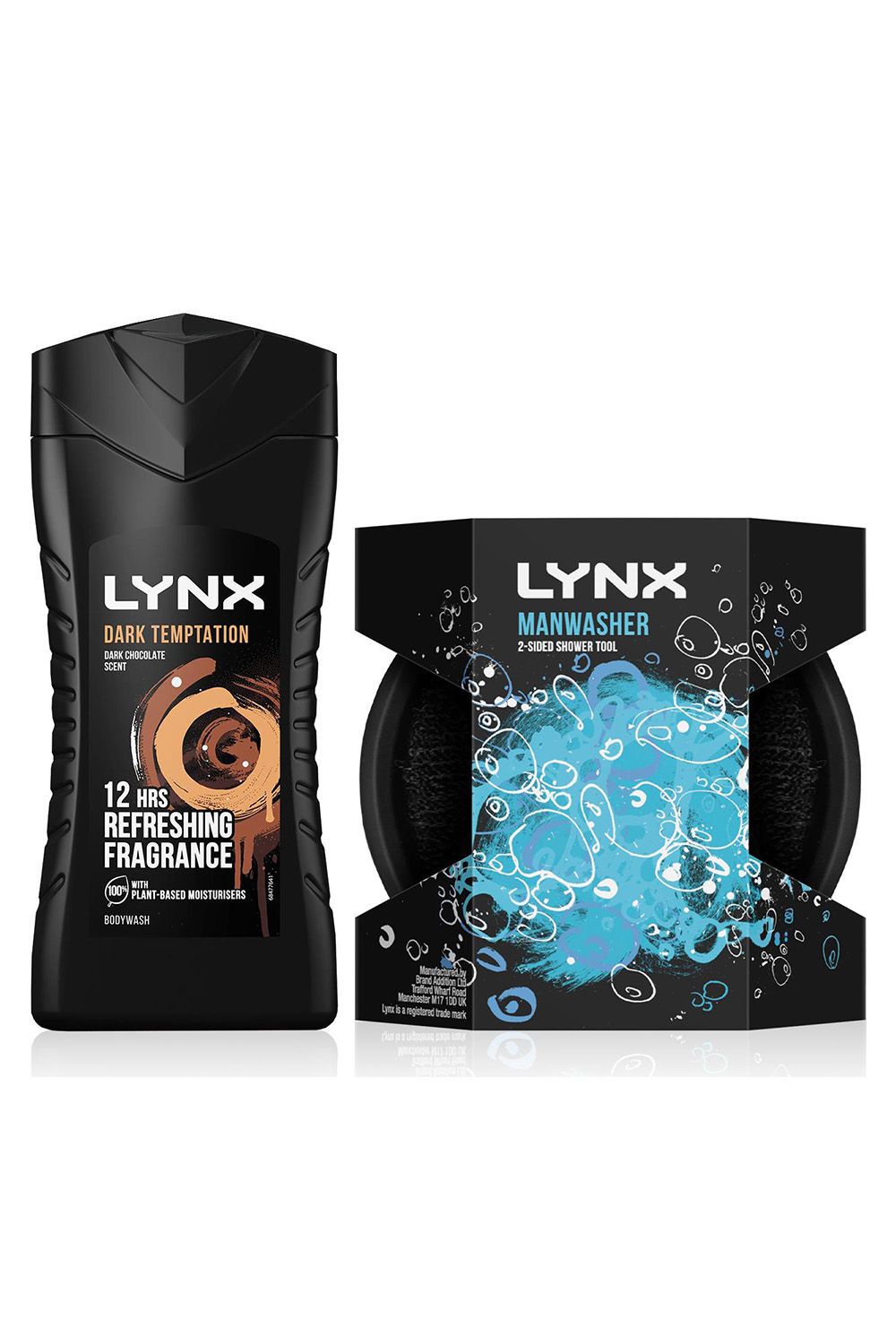 Lynx Dark Temptation Bodywash 225ml, 3 Pk with Manwasher Shower Tool