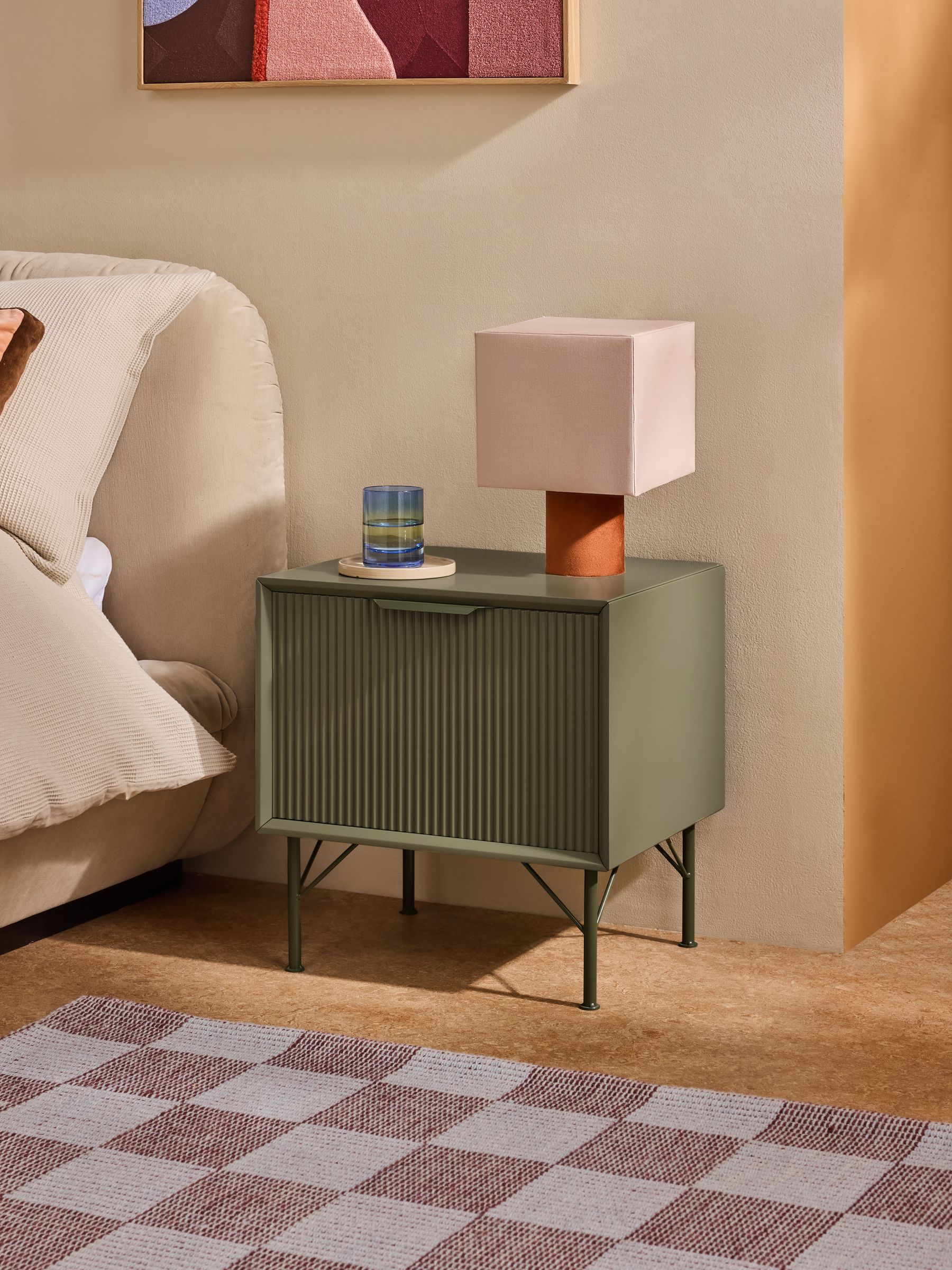 Elian Painted 1 Drawer Bedside Table in Green