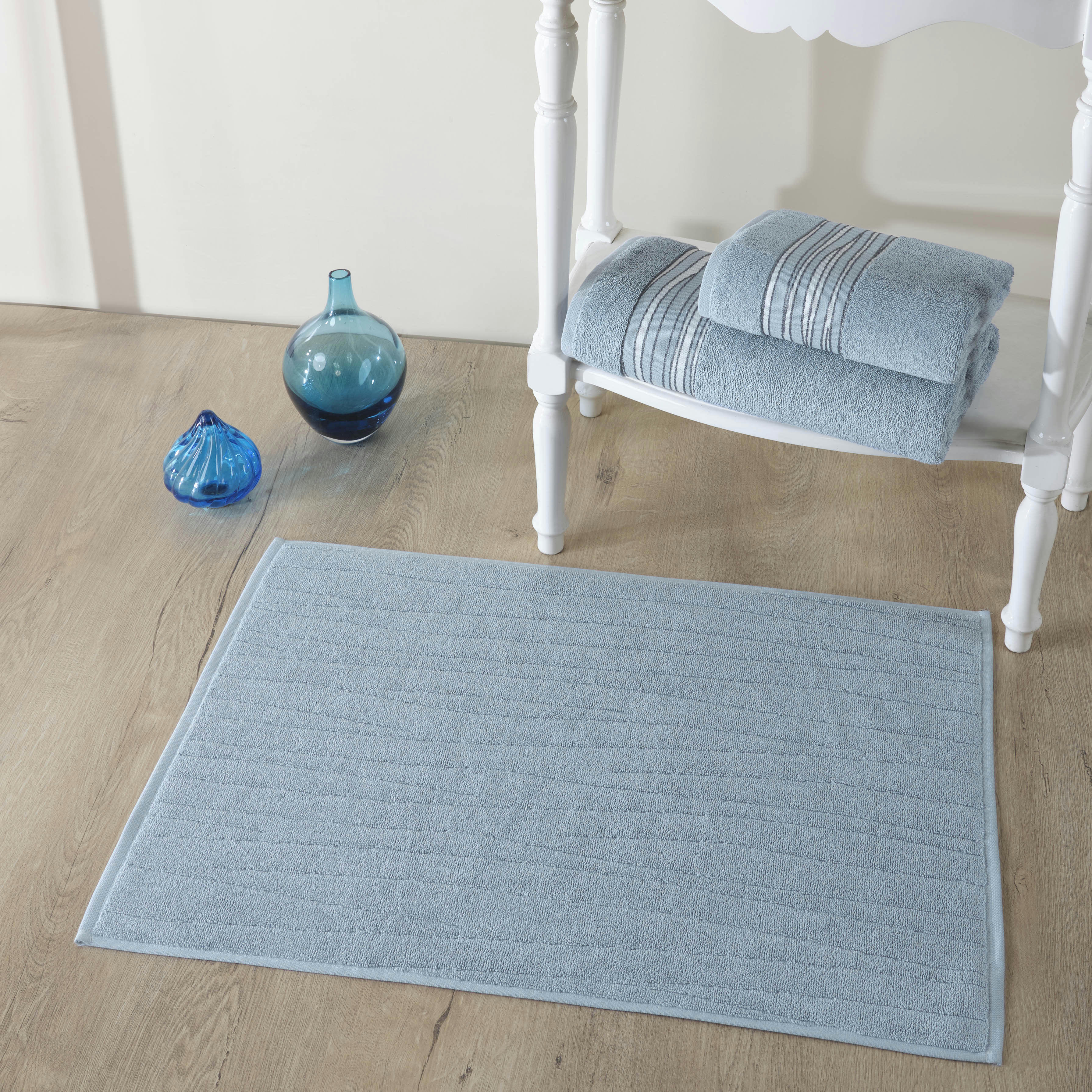 PURE - Set de bain éponge 3 pc Serviette 50x90 +70x140 cm , tapis de bain