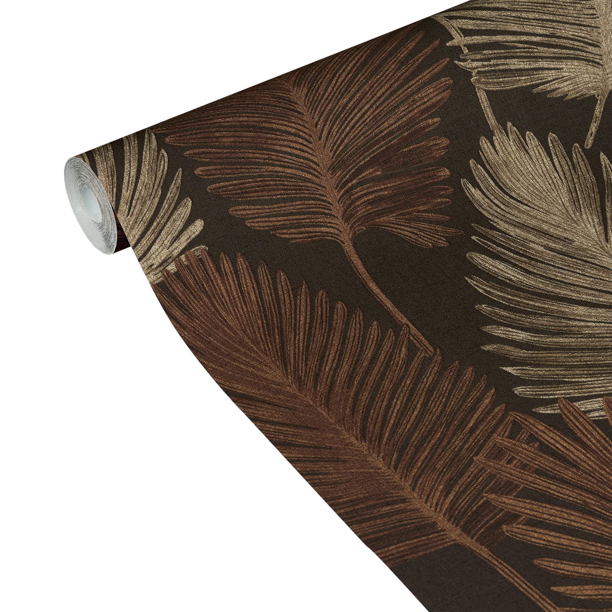 Papier peint intissé HOJA marron foncé et orange cuivré