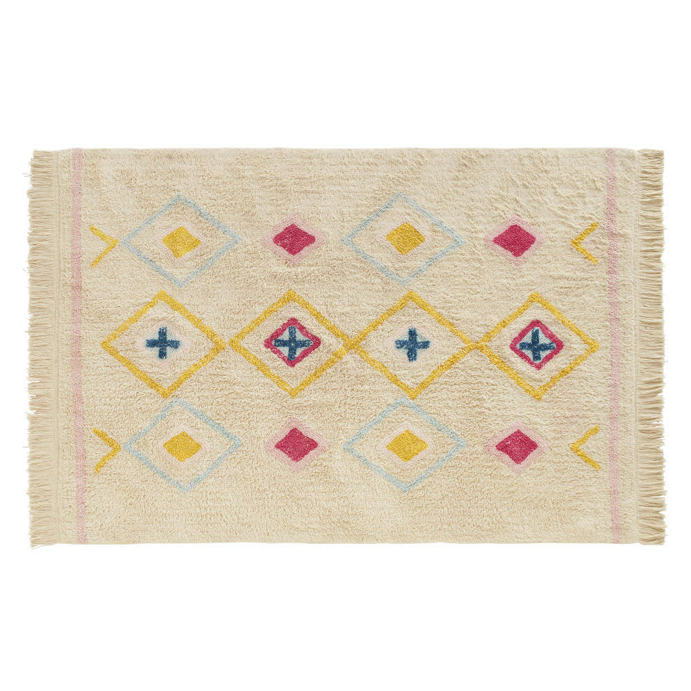 SIWANA - Tapis berbère en coton blanc à motifs multicolores 120x180