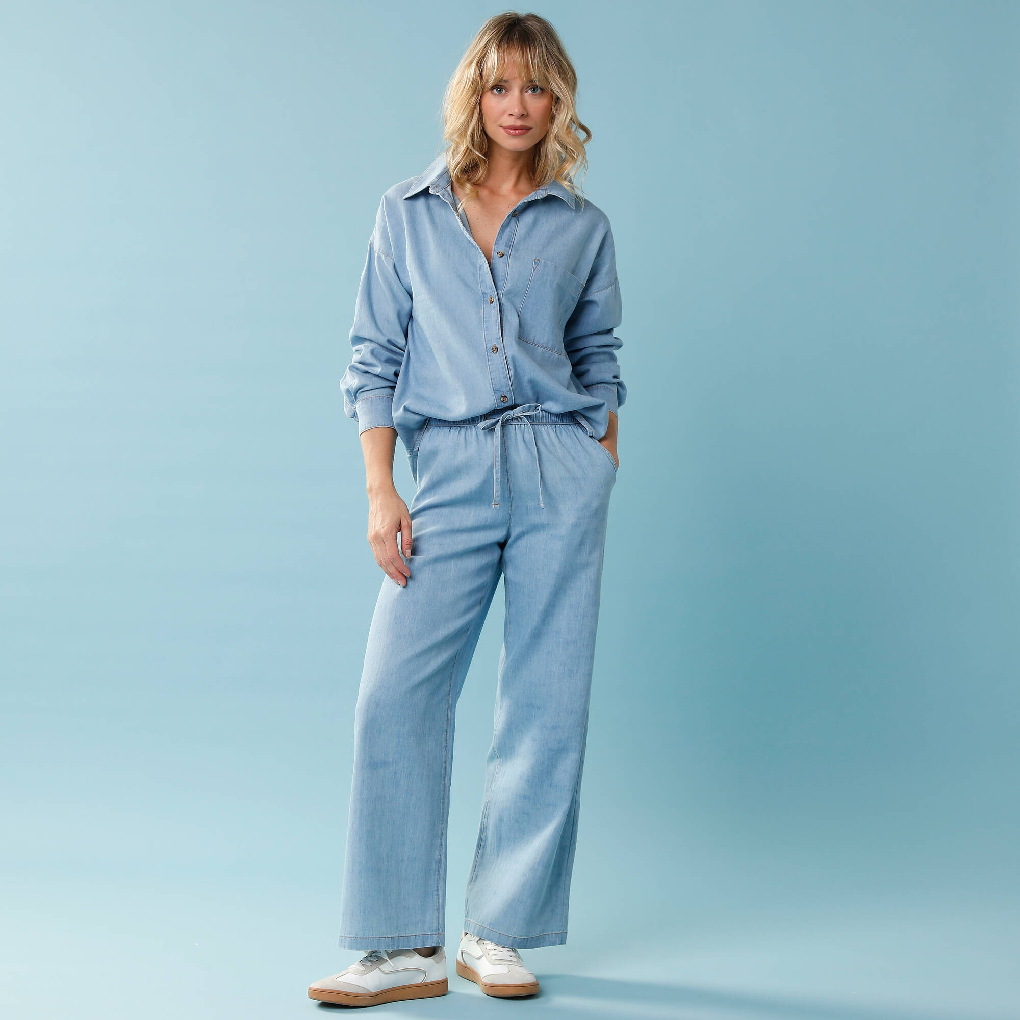 Pantalon large Spécial Petite, denim léger