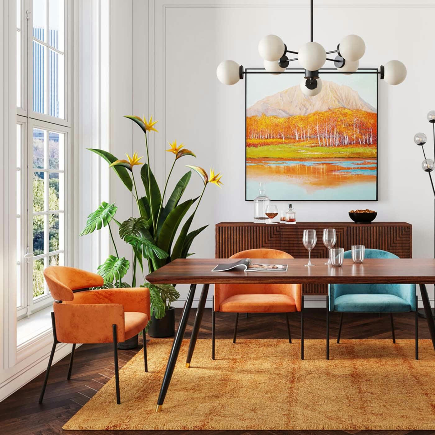 ALEXIA - Chaise avec accoudoirs en velours orange et acier