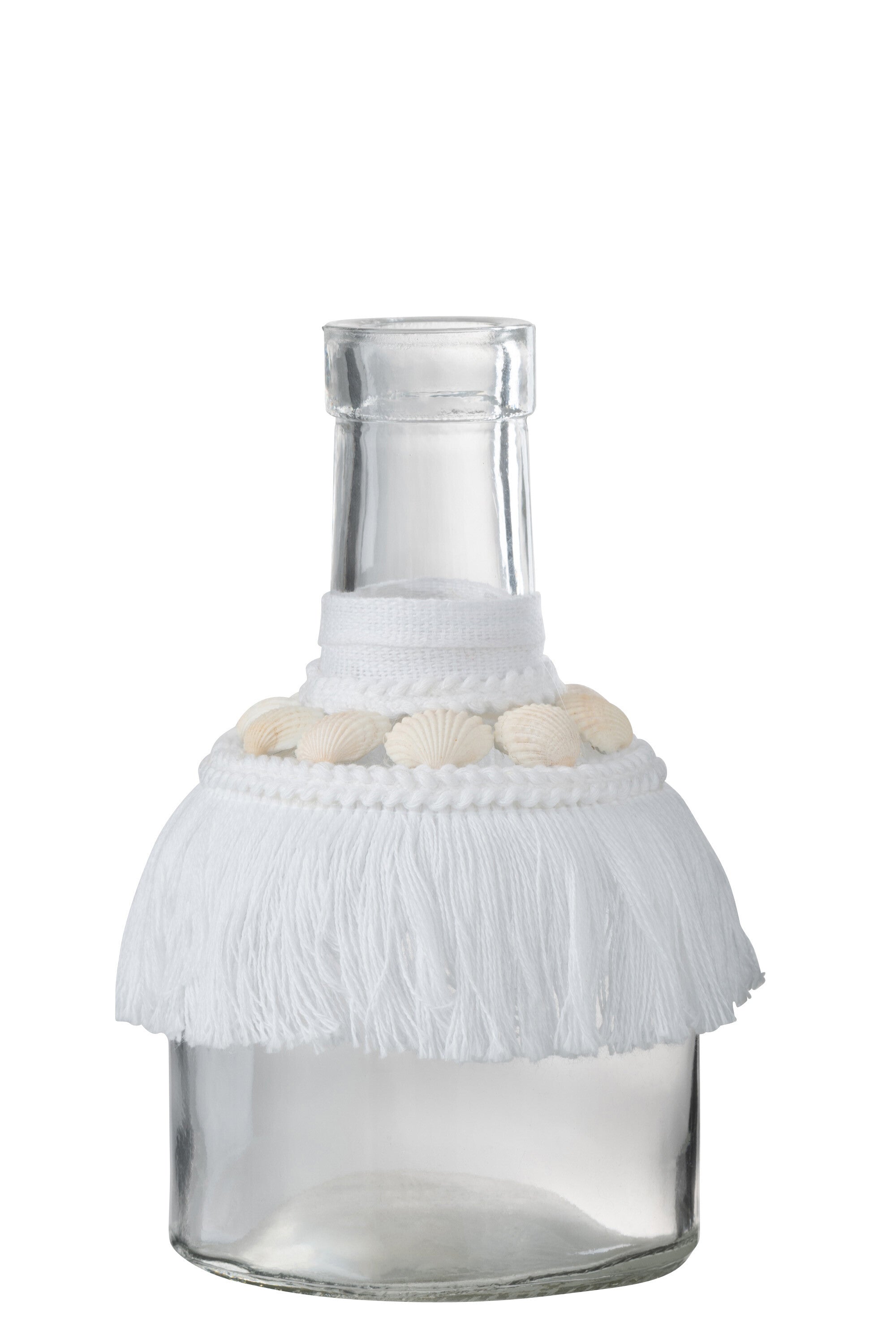 J-Line vaas Schelpen - glas/textiel - wit - medium - 3 stuks - 15 cm hoog