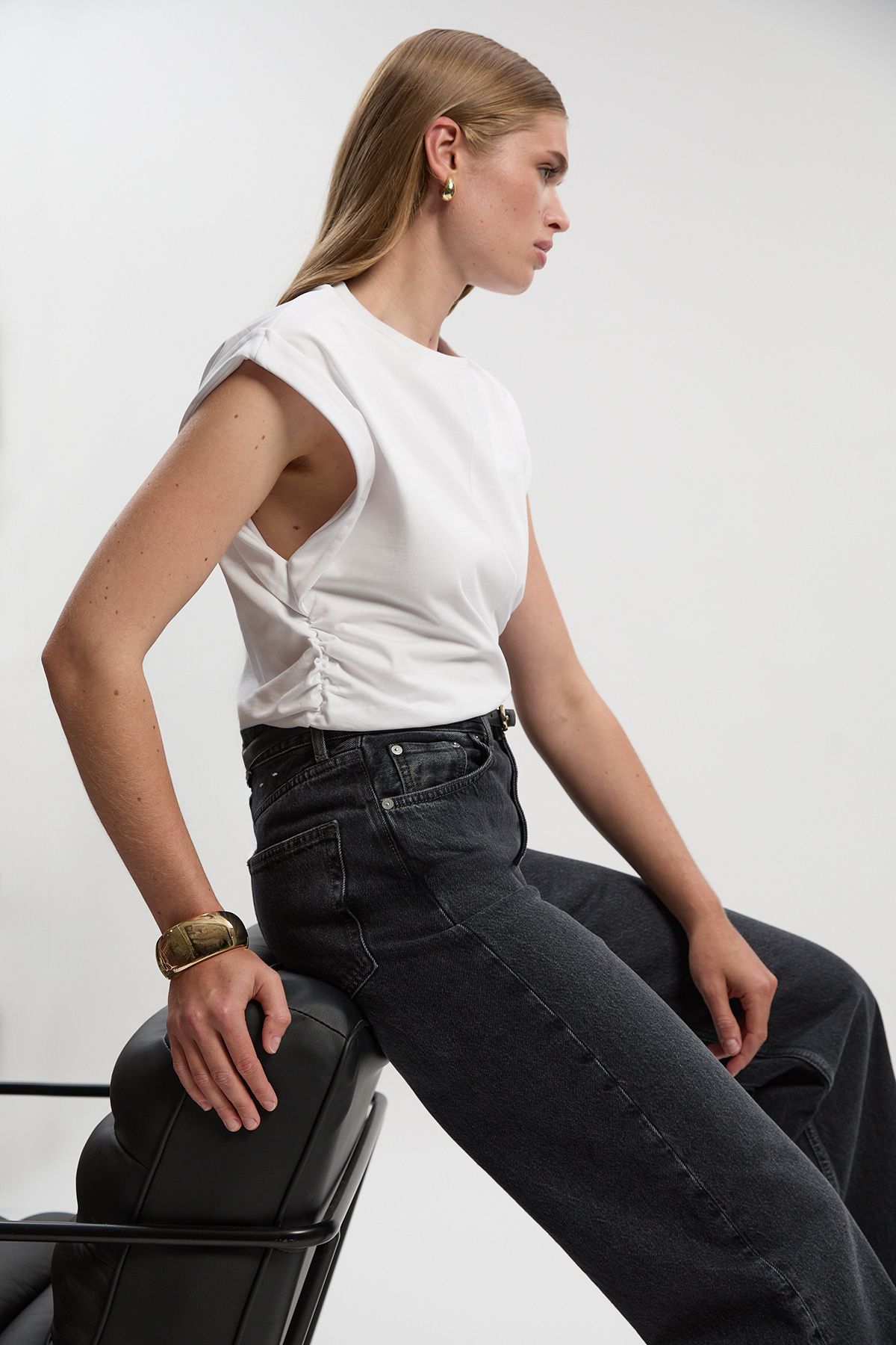 KarenMillen Cotton Ruched Waist Detail Tshirt