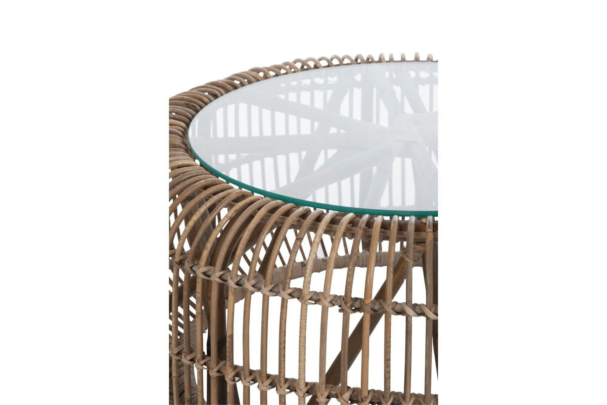 FARO - Table basse ronde en rotin naturel et verre D85