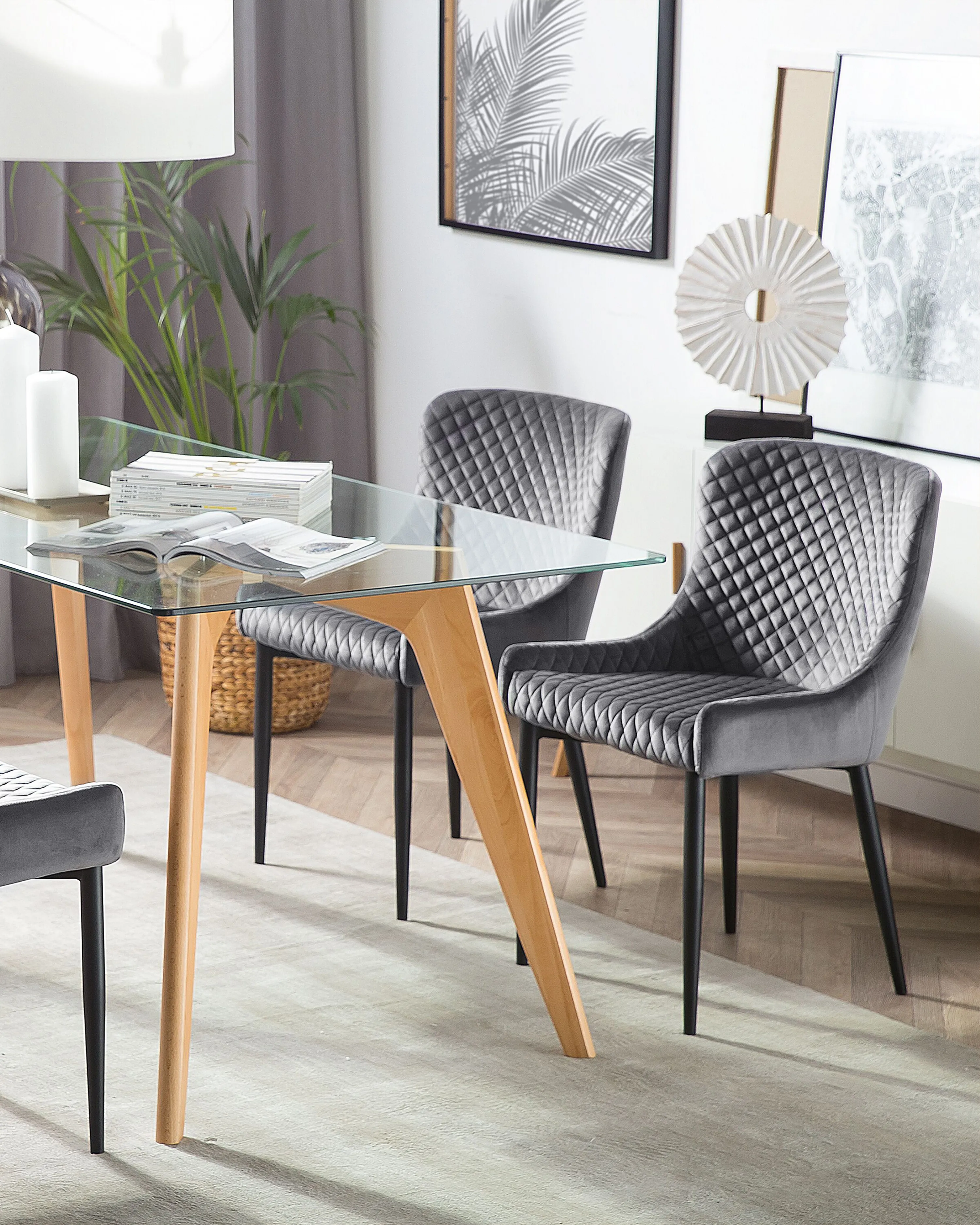 Set of 2 Dining Chairs SOLANO Velvet Grey