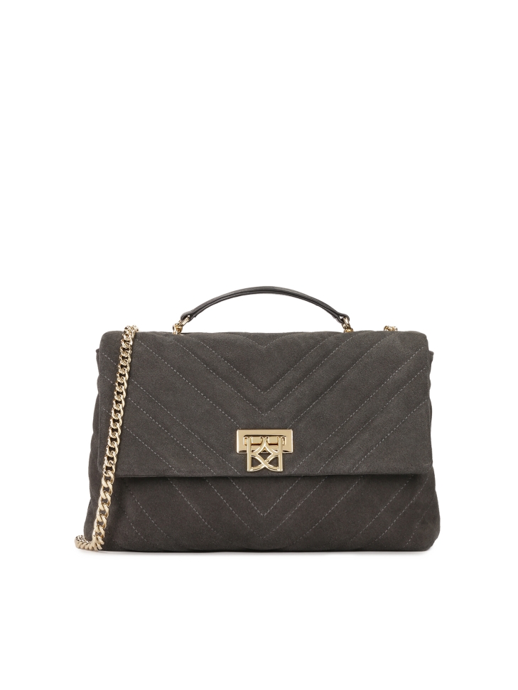 Grey suede chain handbag
