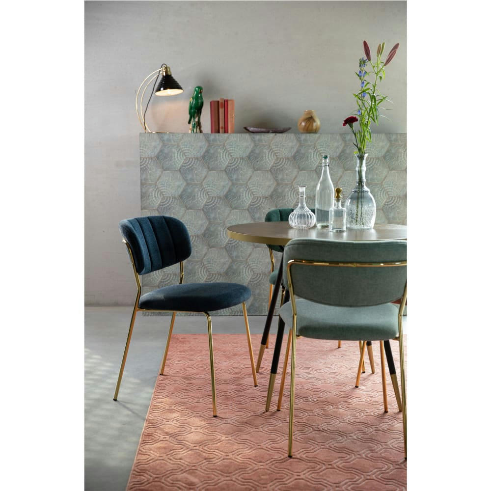 JOLIEN - Lot de 2 chaises pieds dorés bleu foncé