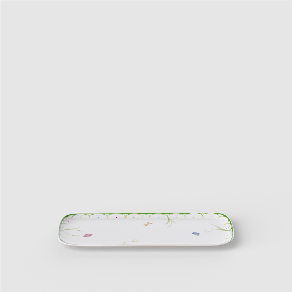 Colourful Spring Serving Platter - Green, 13.6'' x 6.3'', Premium Porcelain