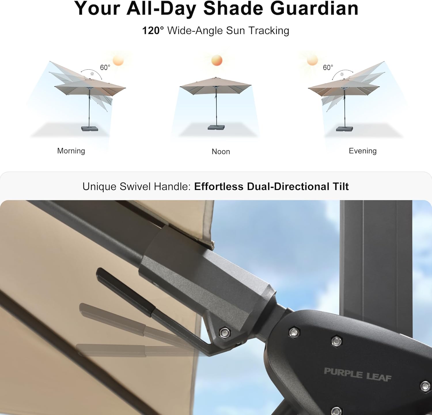 PURPLE LEAF 10 Feet Patio Umbrella Outdoor Cantilever Solar Powered LED Swivel Square Umbrella Aluminum Offset Umbrella with 360-degree Rotation for Garden Deck Pool Patio  Beige