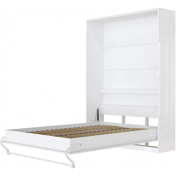 Armoire Lit escamotable Lit Mural Supérieur Vertical 140x200cm Blanc-Blanc brillant