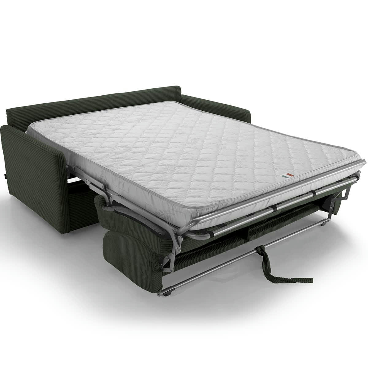 SIENNE - Canapé convertible 3 places en velours côtelé vert - Ouverture express