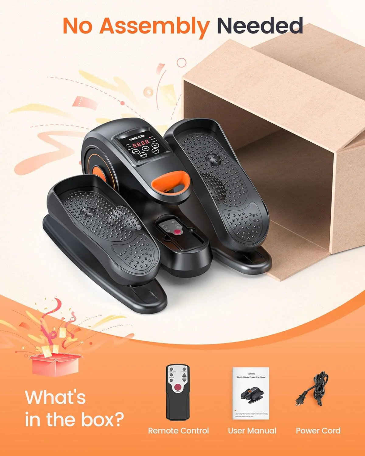 Under Desk Ellipticals Electric, Ellipse Leg Exerciser for Seniors Fully Assembled, Seated Pedal Exerciser with Remote Control  Non-Slip Pedals(01 Under Desk Ellipse Electric)