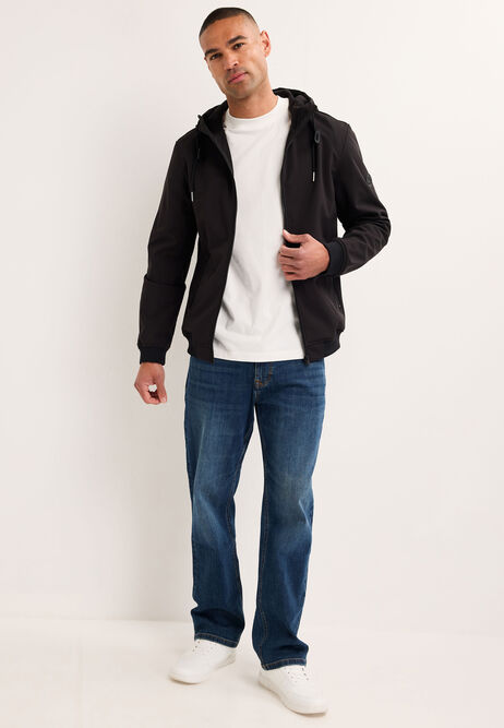 Mens Black Soft Shell Hooded Jacket