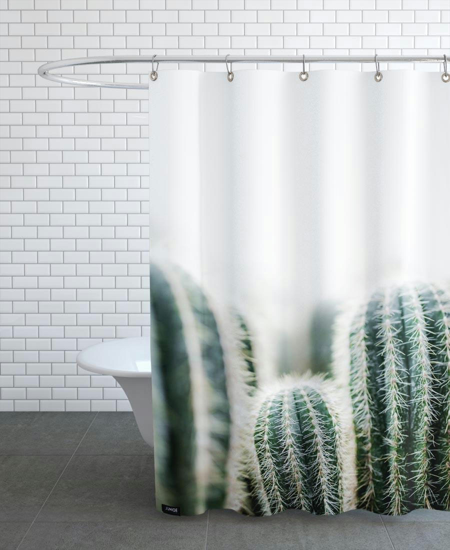 CACTUS 1 - Rideau de douche en polyester en blanc & vert 150x200