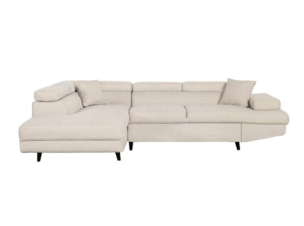 RIO SCANDI - Canapé angle gauche convertible, coffre en tissu - Beige - Pieds noir