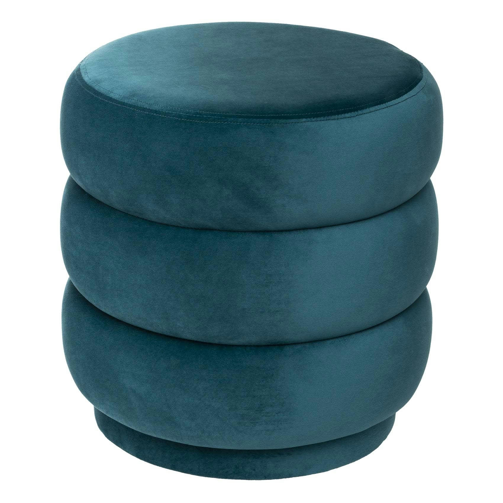 - Pouf rond en velours bleu canard Ø 40x40 cm