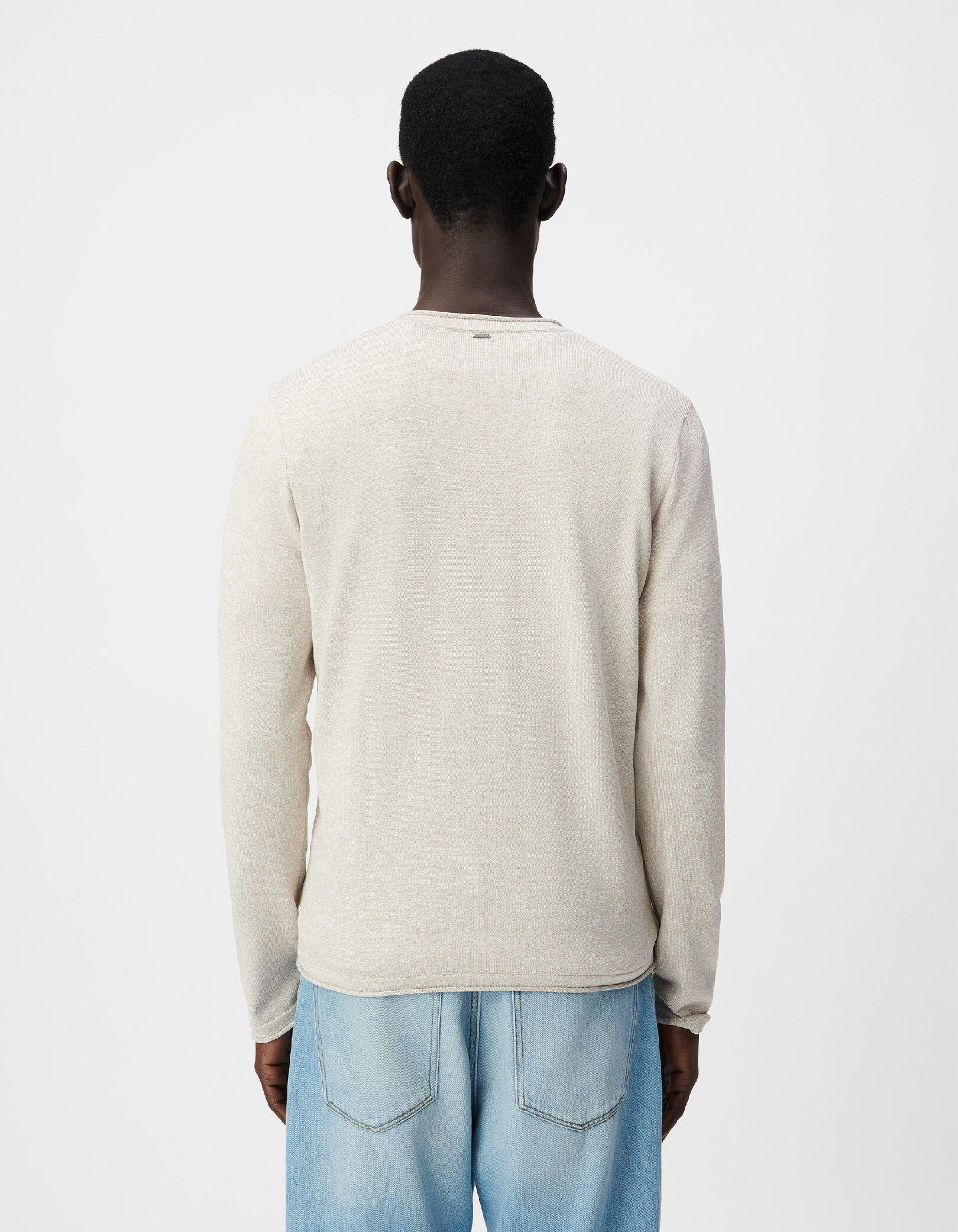 Pull tunisien beige tricot chiné Homme