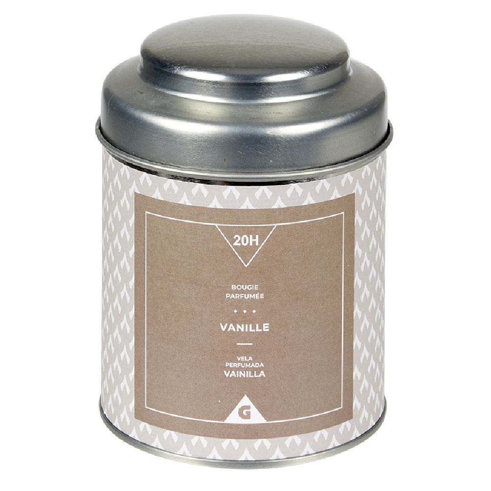 Bougie parfumée dans pot en métal senteur vanille