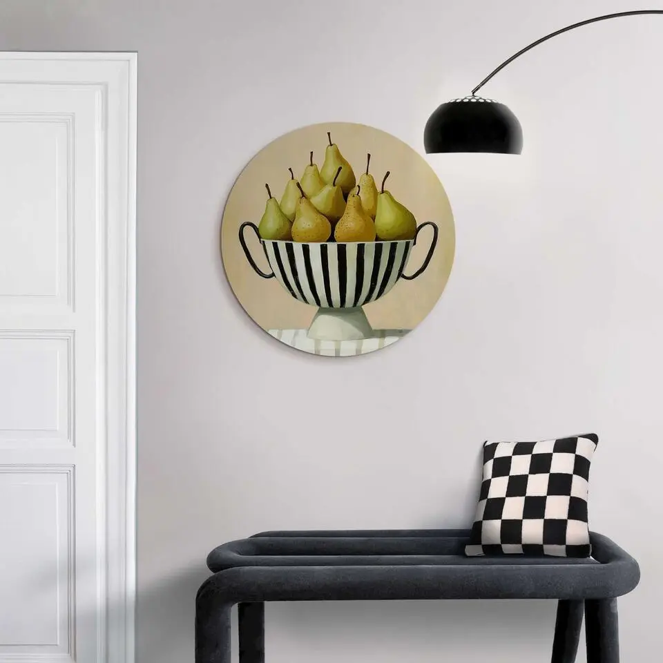 Glasschilderij Schaal met peren - &Oslash; 50 - Groen