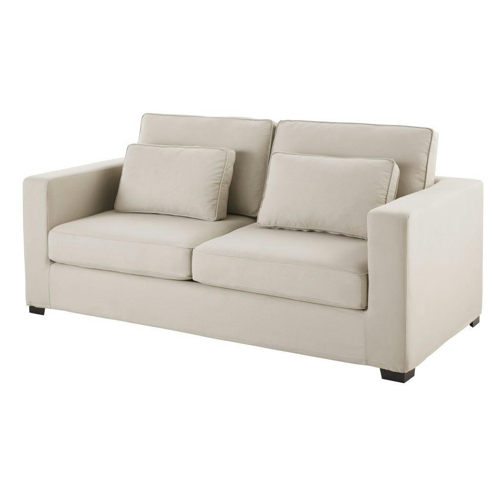 Milano - Canapé convertible 2/3 places en toile mastic, matelas 6 cm