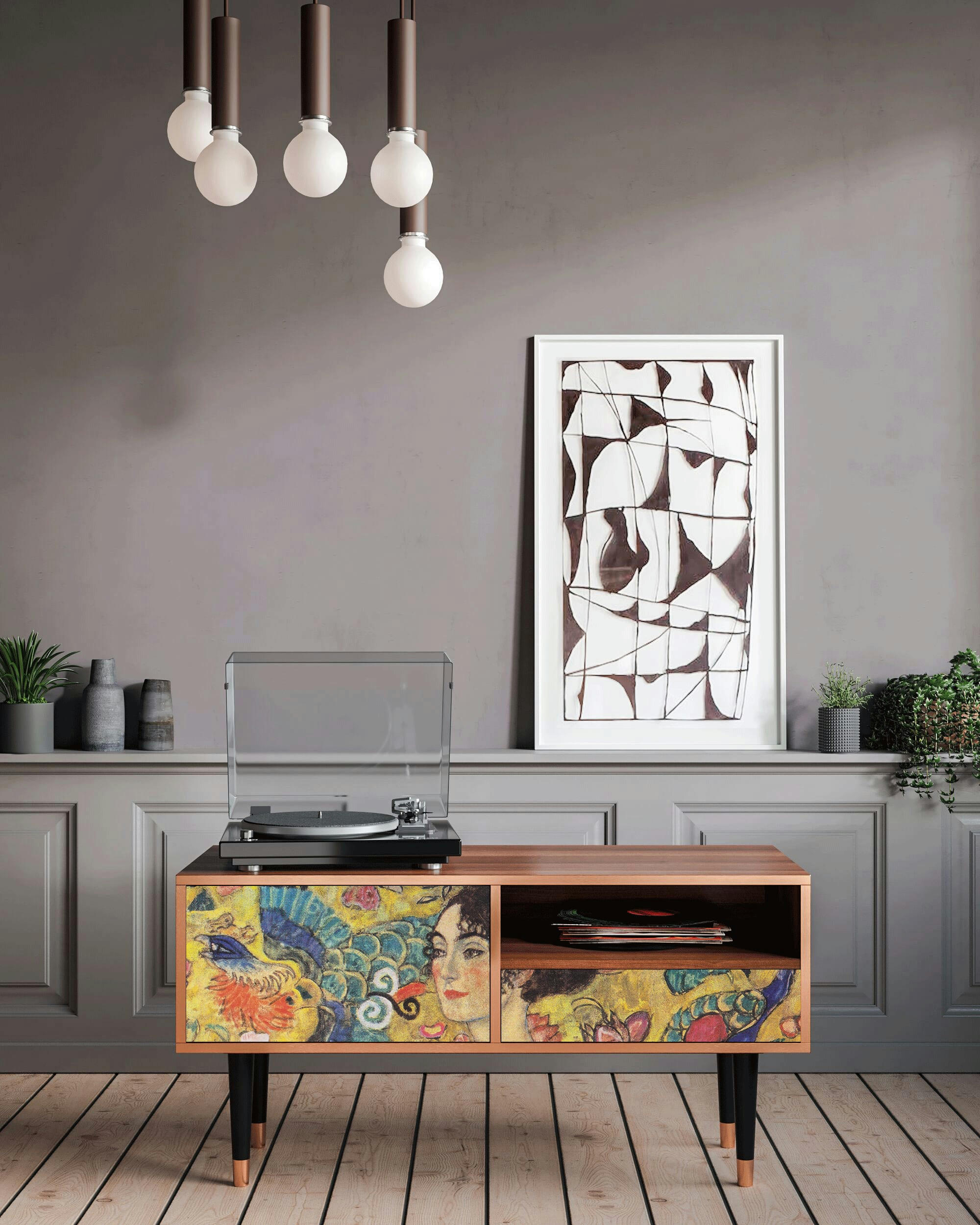 LADY WITH FAN BY GUSTAV KLIMT - Meuble TV  jaune 1 tiroir et 1 porte L 115 cm