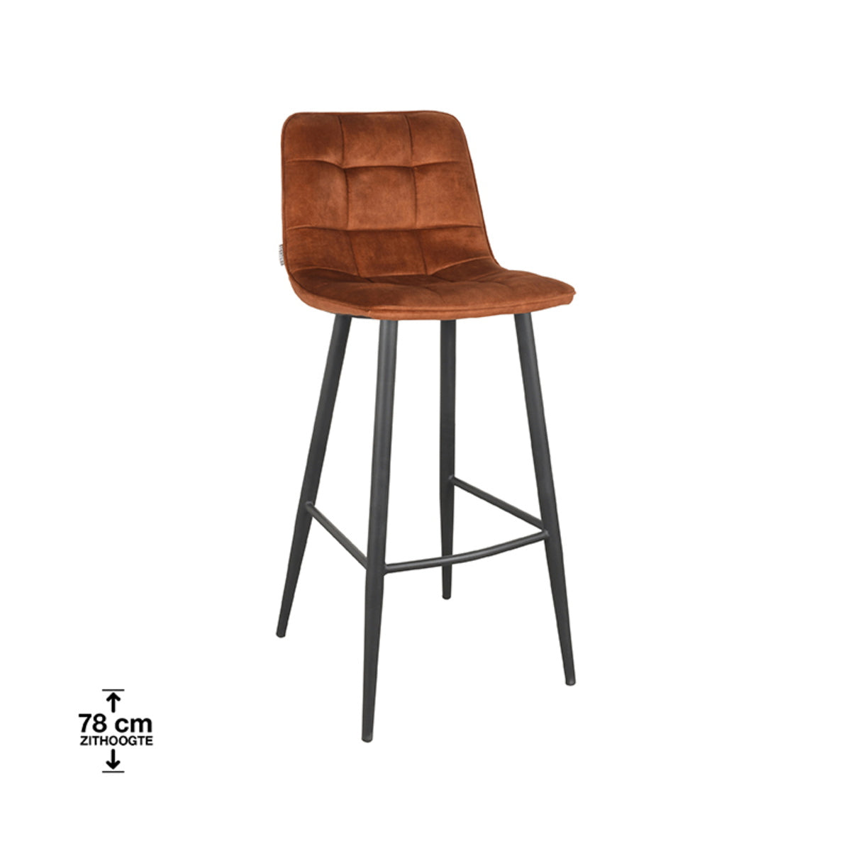 LABEL51 Barkruk Jelt - Oranje Velvet - Zithoogte 78cm - Set van 2