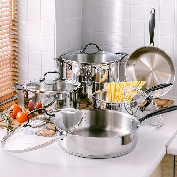 GrandTies 5 QT 12 Inch Tri-Ply Stainless Steel Saute pan with Lid Induction Cookware