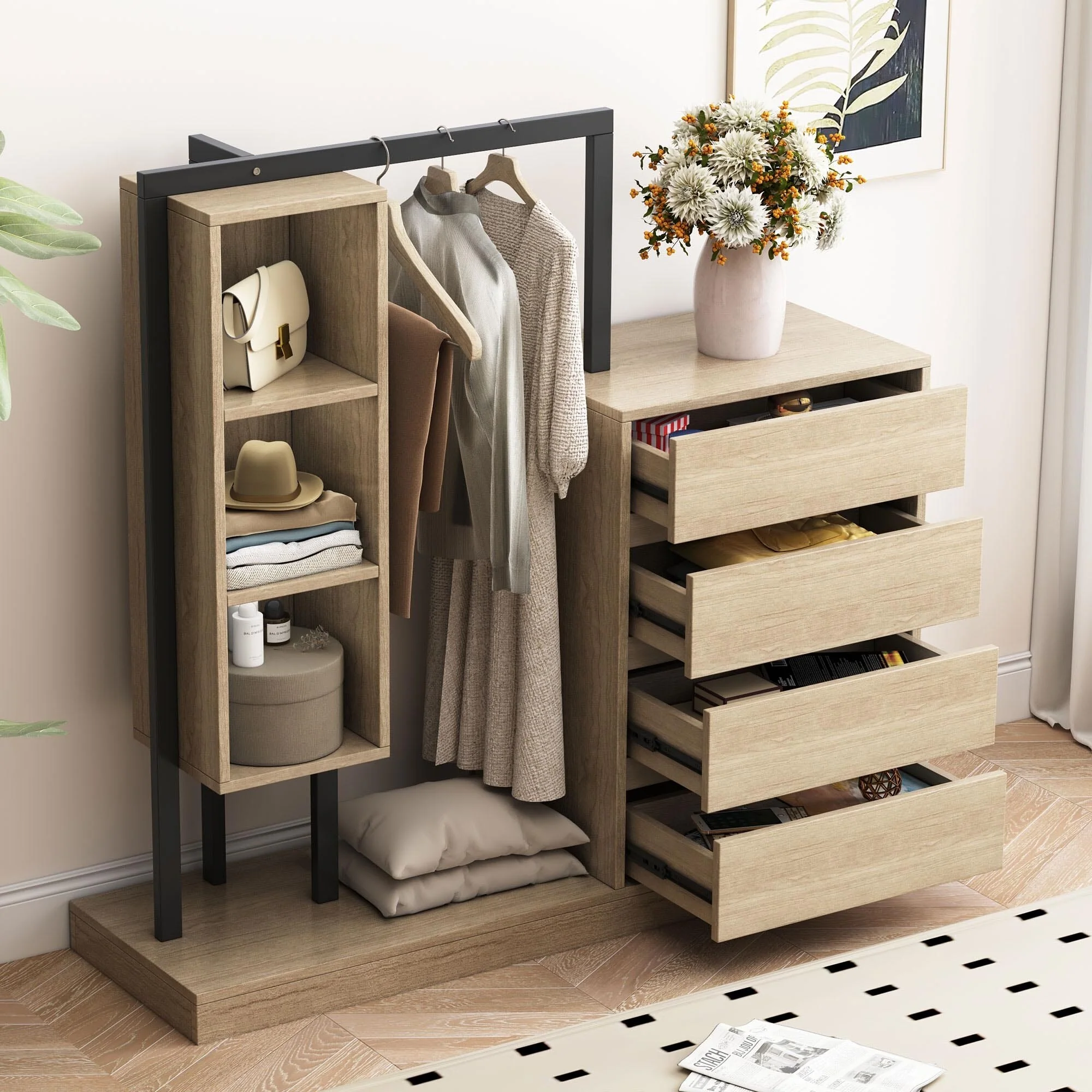Wardrobe with 4 Drawers and 3 Shelves