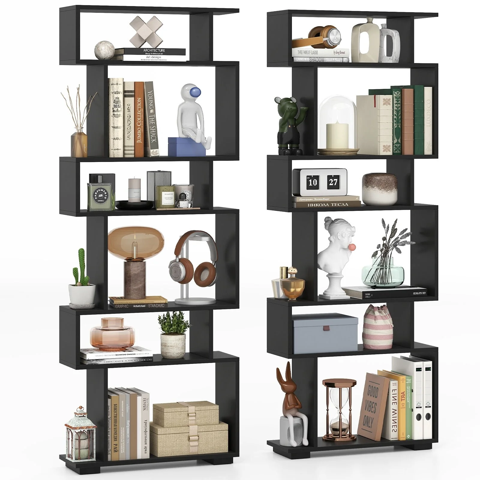Gymax 2PCS 6-tier Storage Bookshelf Tall Display Shelf w/