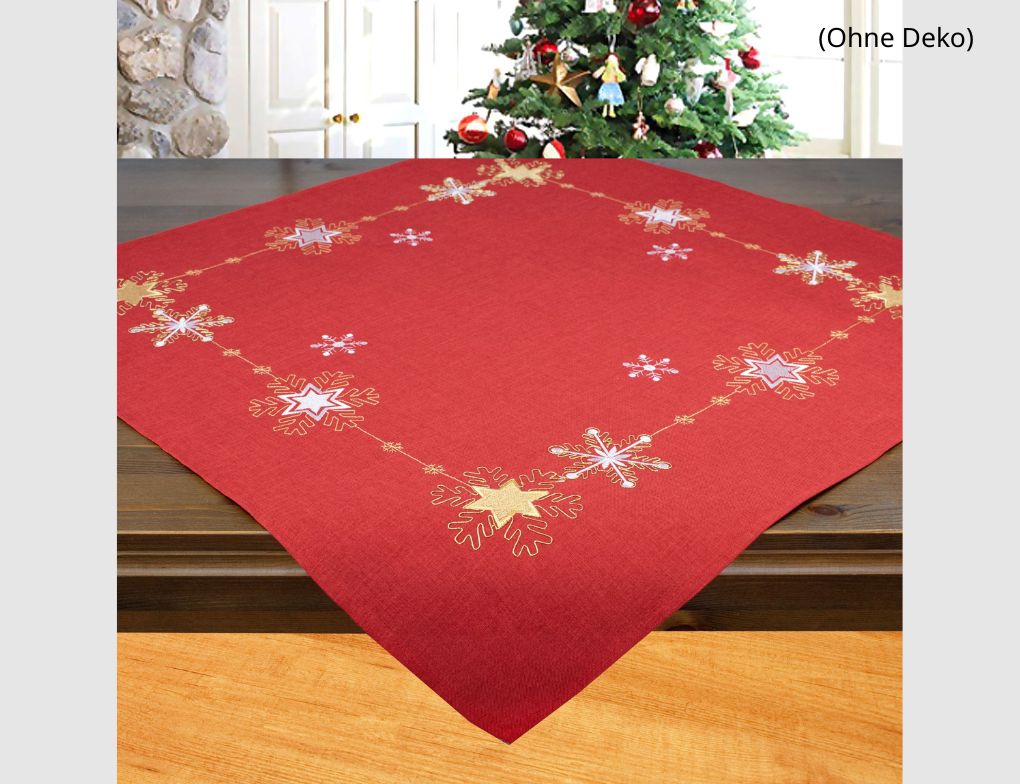 Tischdecke Schneeflocken Rot