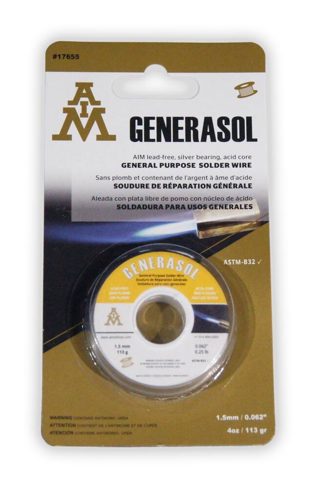 AIM Generasol, Lead-Free Silver-Bearing Acid-Core General Purpose Solder Wire, 113-g