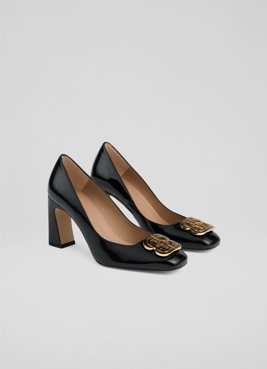 Truly Patent Black Motif Court Shoes