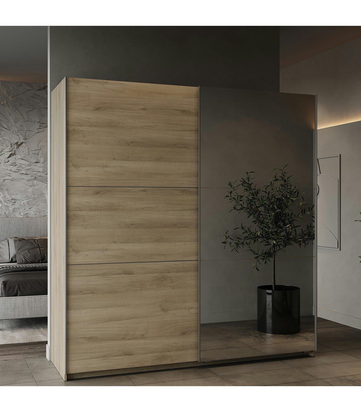 GHOST - Armoire 2 portes coulissantes et miroir - L194,5 cm