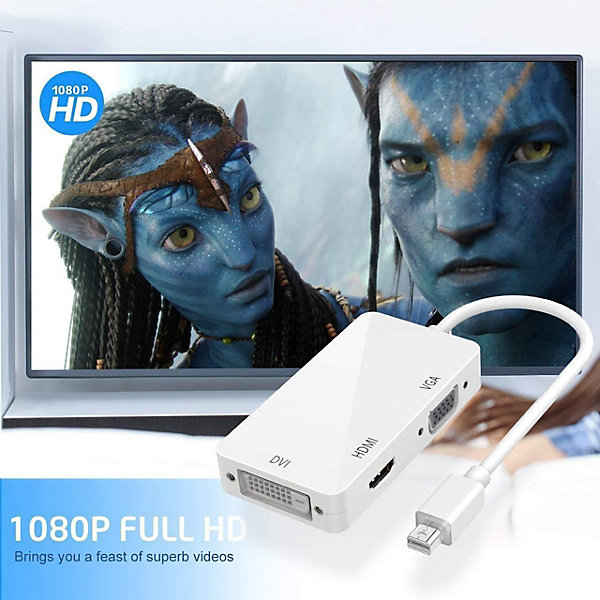 BASHLWUA Ozvavzk Mini Displayport vers HDMI Vga Dvi câble adaptateur 1080P 3-en-1 Thunderbolt Mini DP vers HDMI Vga convertisseur,