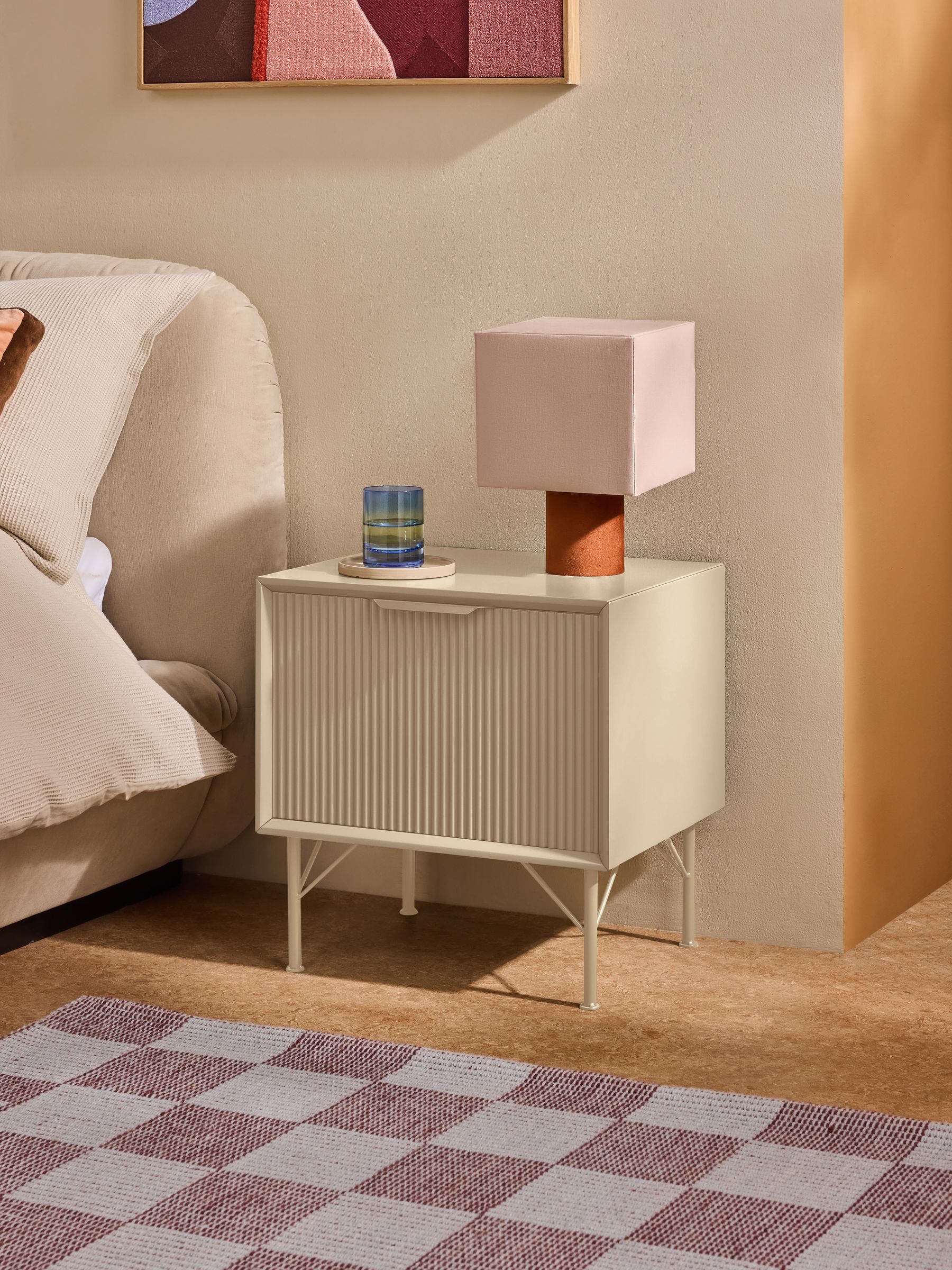 Elian Painted 1 Drawer Bedside Table in Ecru White