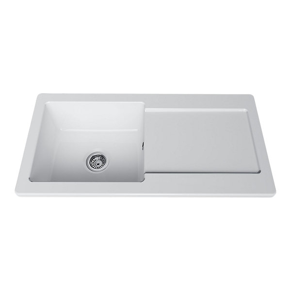 évier de cuisine 1 cuve et 1 égouttoir en céramique blanc Steinfield GoodHome
