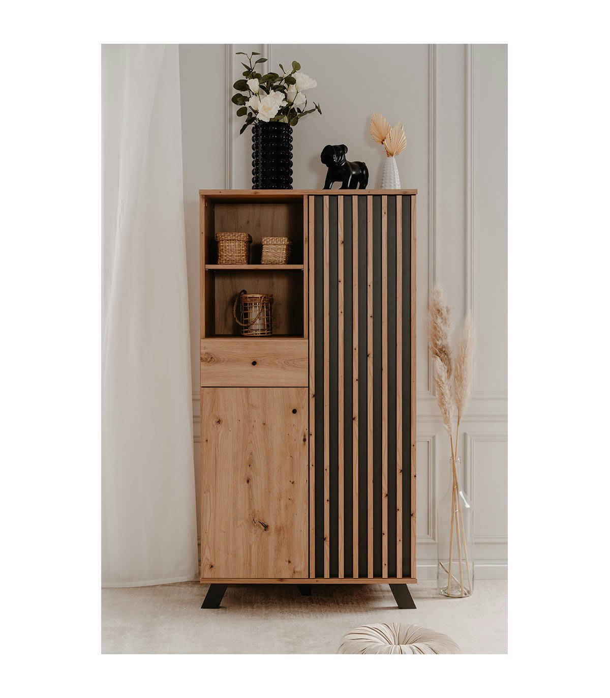 MEDAN - Buffet haut 2 portes, 2 niches et 1 tiroir - H156 cm