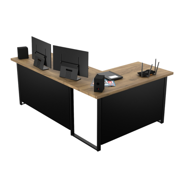 Biurko Narożne Vini Złoty Craft Lewostronne 18Mm Blenda Led