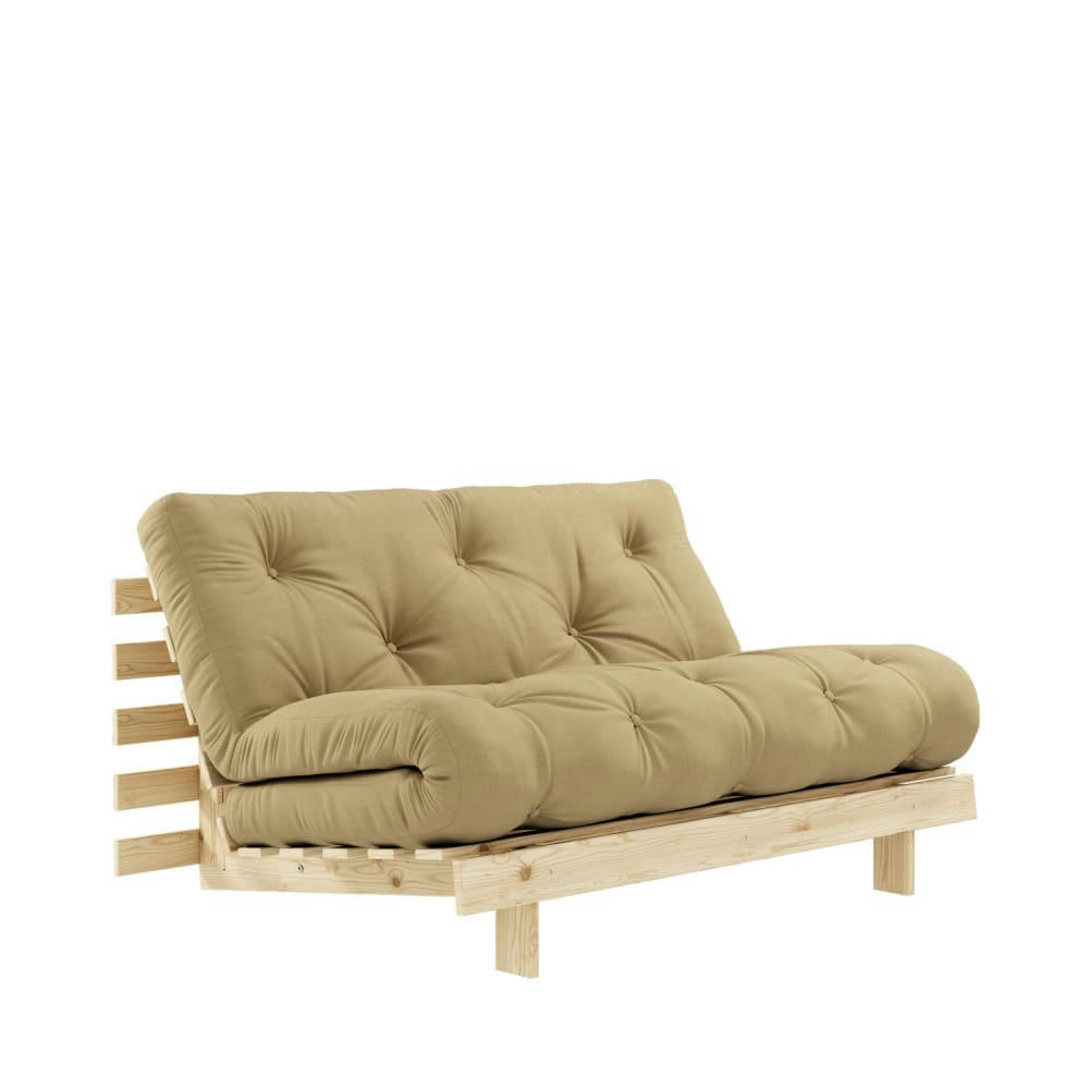 ROOTS - Canapé convertible 140x200cm en bois naturel et tissu blé 2 places