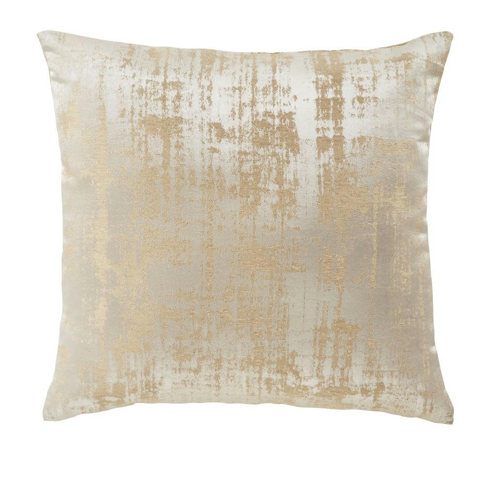 OLIVO - Coussin tissu jacquard blanc et doré 45x45